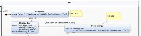 Screenshot zeigt Traces von verschiedenen Zuständen und Transitionen zu Anforderungen