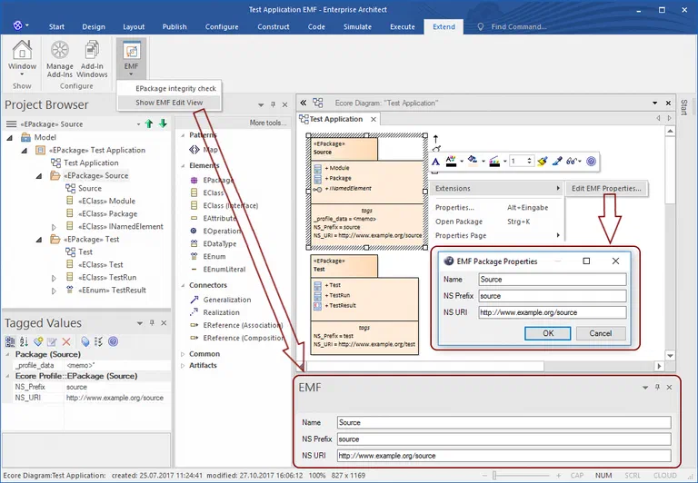 Model Assistant zum Bearbeiten der Eigenschaften eines EMF-stereotypisierten Elements in Enterprise Architect