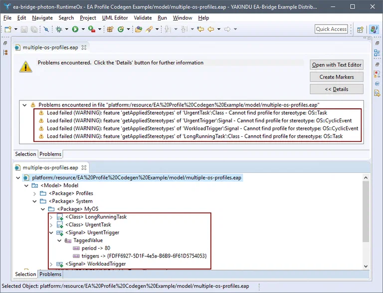 EA-Bridge-Warnungen: UML-Profile nicht gefunden