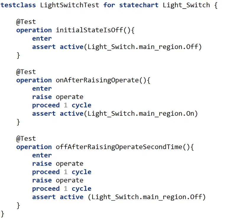 First write a test before modeling the state change from on to off