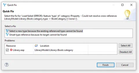 Quick fixes guide the user to resolve common model errors