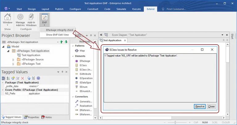 Integrity check in Enterprise Architect reporting a missing mandatory tagged value