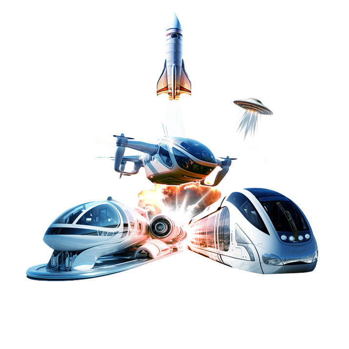 Unterschiedliche Transportmöglichkeiten sind in einer futuristischen Darstellung abgebildet.