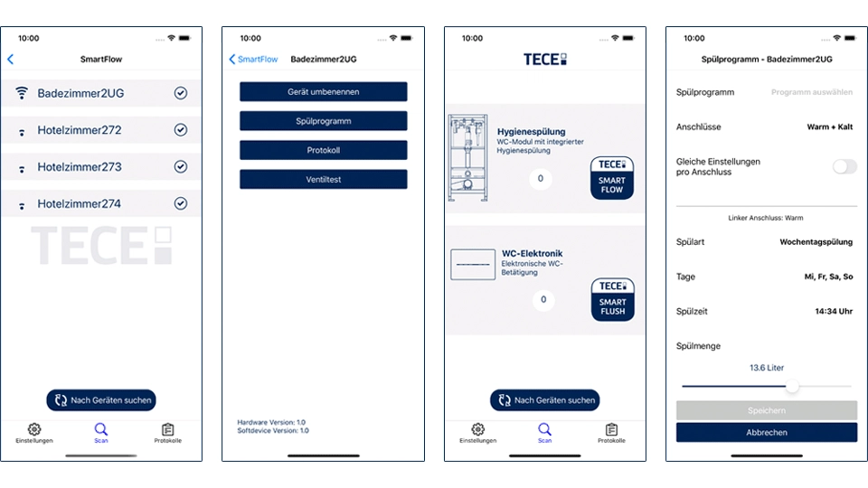 Screenshots der TECESmartFlow-App